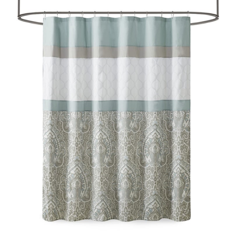 510 DESIGN Shower Curtain, Geometric Textured Embroidery Design with Built-in Liner, Modern Mid-Century Bathroom Decor, Machine Washable, Fabric Privacy Screen 72x72, Shawnee, Seafoam - Image 3
